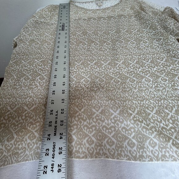 Chico’s Womens Woodblock Geo Lucinda Tan Sheer Lace Top Size 2 Splitback Casual - Picture 8 of 8
